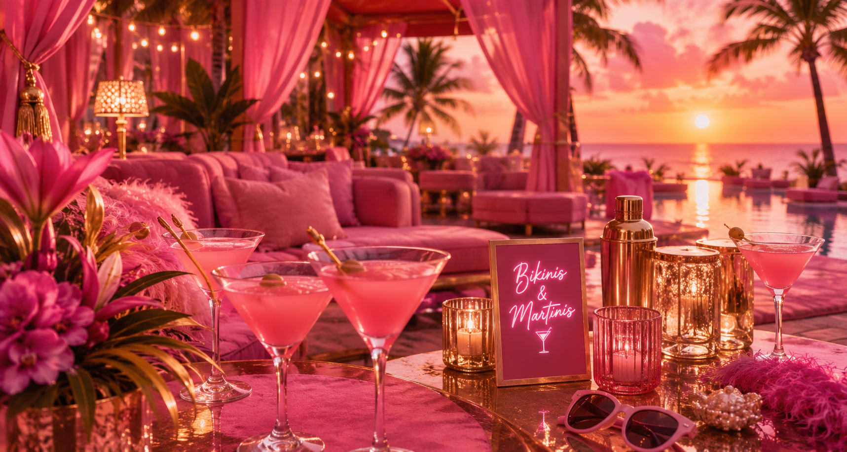 Signature tropical pink martinis at Bikinis & Martinis