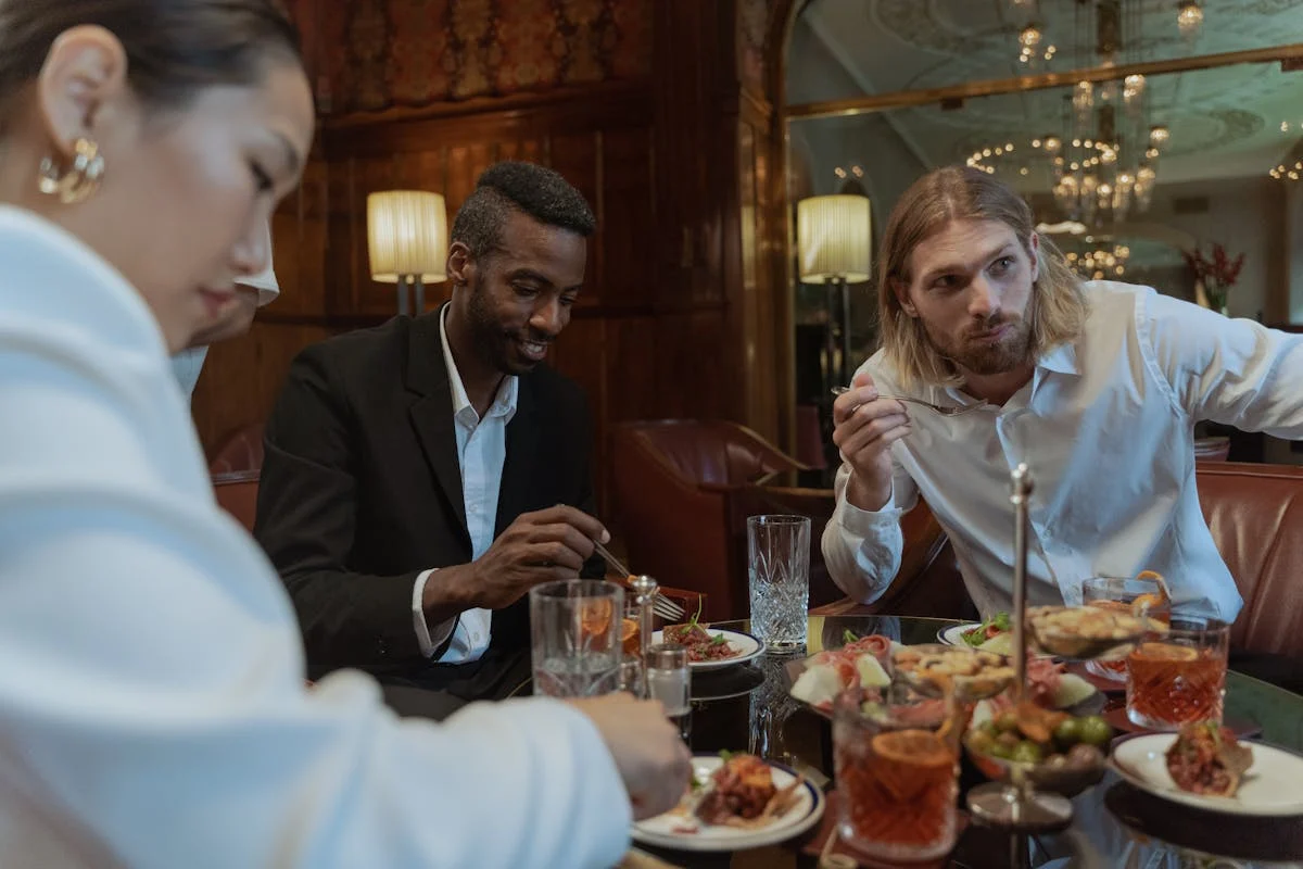 Professionals at elegant corporate dinner