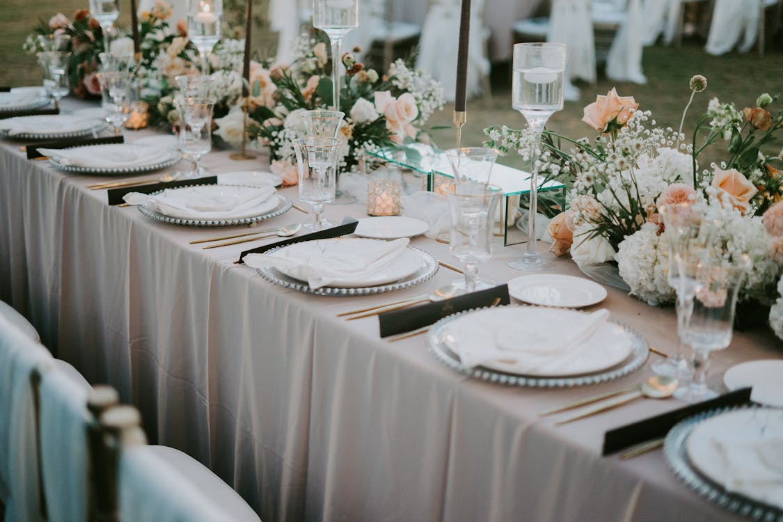 Elegantly set reception dinner tables